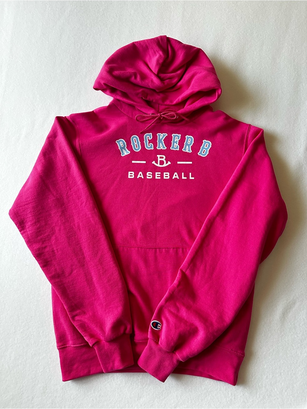 Rocker B Baseball Men Hot Pink Hoodie Long Sleeve Pullover Sweatshirt